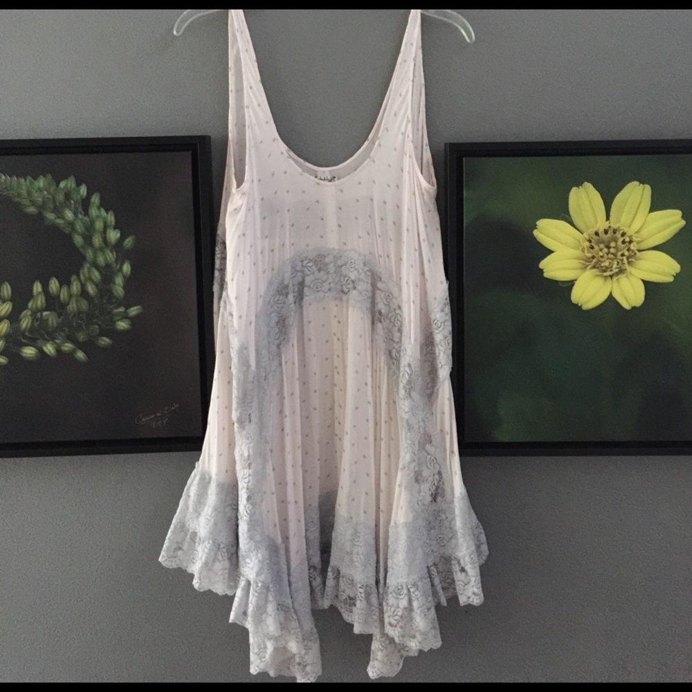 Light Pink Lace-Trim Flowy Tank Slip Dress